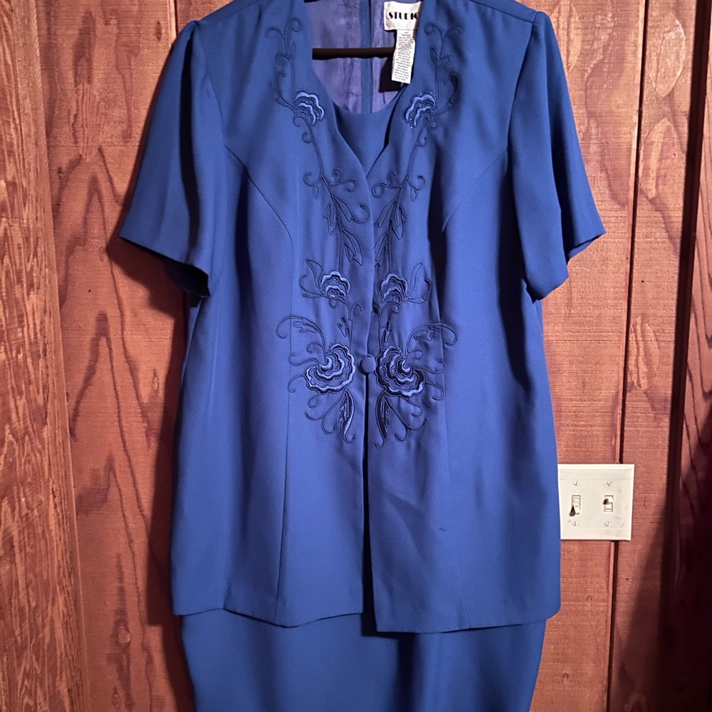 Studio I Royal Blue Embroidered Dress with Short Sleeve Blazer